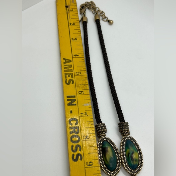 Chico’s Faux Turquoise Short Necklace with lobster clasp and brown cording - Picture 9 of 10
